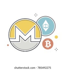 Monero, Ethereum and Bitcoin icon. Vector illustration of altcoins. Alternative crypto concept. 