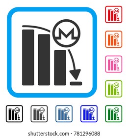 Monero Falling Acceleration Graph icon. Flat gray pictogram symbol inside a blue rounded rectangle. Black, gray, green, blue, red,