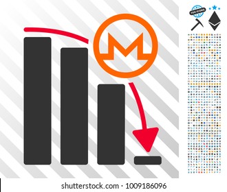 Monero Falling Acceleration Graph pictograph with 700 bonus bitcoin mining and blockchain clip art. Vector illustration style is flat iconic symbols designed for blockchain websites.