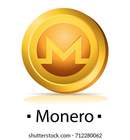 Monero. Gold coin with cryptocurrency logo. Vector illustration isolated on white background.