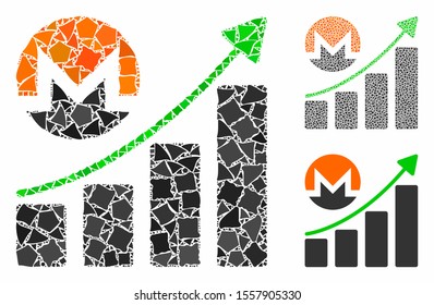 Monero growing chart composition of joggly items in various sizes and color tints, based on Monero growing chart icon. Vector tremulant items are composed into composition.