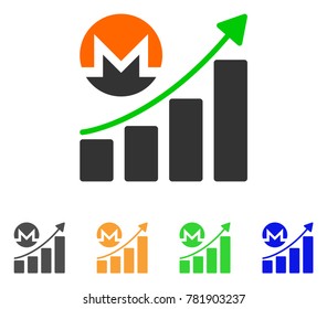 Monero Growing Chart icon. Vector illustration style is a flat iconic monero growing chart symbol with gray, green, blue, yellow color variants. Designed for web and software interfaces.