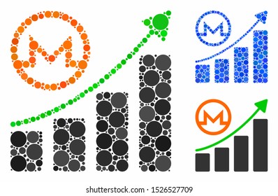 Monero growing graph composition for Monero growing graph icon of filled circles in variable sizes and shades. Vector filled circles are united into blue composition.