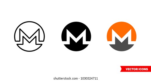 Monero icon of 3 types: color, black and white, outline. Isolated vector sign symbol.