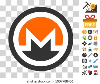 Monero icon with bonus bitcoin mining and blockchain design elements. Vector illustration style is flat iconic symbols. Designed for bitcoin websites.