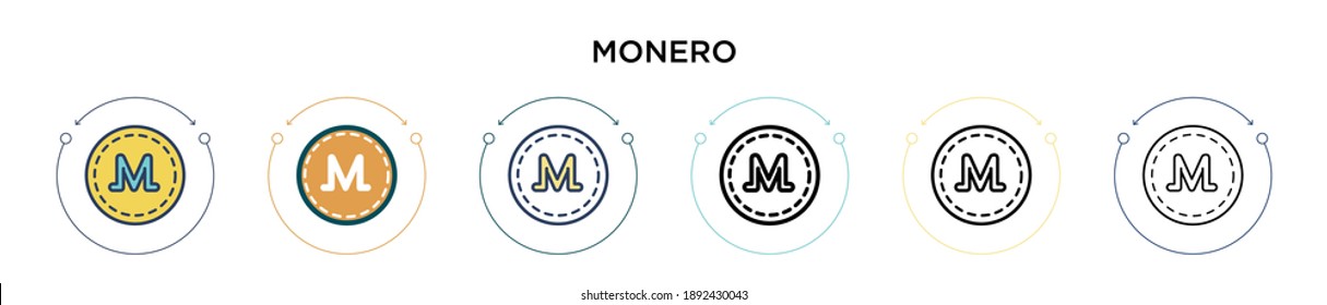 Icono de Monero en estilo relleno, delgado, contorno y trazo. Ilustración vectorial de dos diseños de iconos vectores de monero de color y negro se puede utilizar para móviles, ui, web