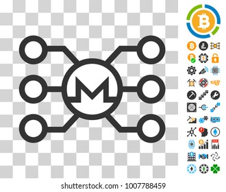 Monero Masternode Links icon with bonus bitcoin mining and blockchain images. Vector illustration style is flat iconic symbols. Designed for bitcoin software.