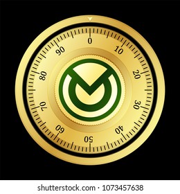 Monero Original (XMO) cryptocurrency safe lock. Eps10 vector illustration isolated on black background.