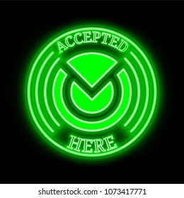 Monero Original (XMO) green  neon cryptocurrency symbol in round frame with text "Accepted here"