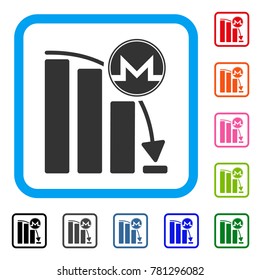 Monero Panic Fall Chart icon. Flat grey iconic symbol inside a blue rounded frame. Black, gray, green, blue, red, orange color additional versions of Monero Panic Fall Chart vector.