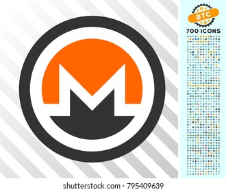 Monero pictograph with 700 bonus bitcoin mining and blockchain symbols. Vector illustration style is flat iconic symbols design for blockchain websites.