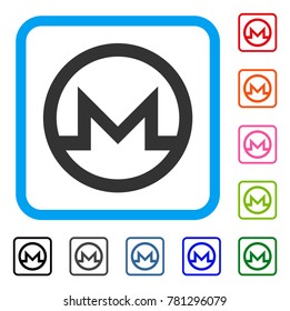 Monero Symbol icon. Flat gray iconic symbol in a blue rounded squared frame. Black, gray, green, blue, red, orange color versions of Monero Symbol vector.