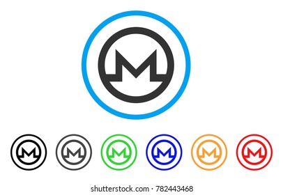 Monero Symbol rounded icon. Style is a flat grey symbol inside light blue circle with bonus colored versions. Monero Symbol vector designed for web and software interfaces.
