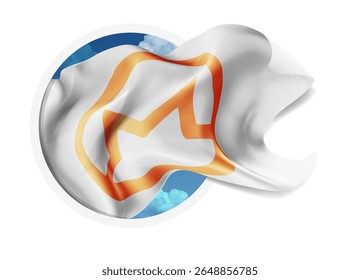 Monero, vetor 3d bandeira contra um céu azul, através de um buraco redondo em um fundo branco