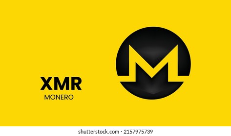 Monero XMR coin cryptocurrency 3d logo isolated on yellow background with copy space. vector illustration of monero xmr coin banner design concept.