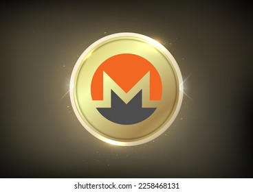 Monero (XMR)  Crypto logo banner . Monero (XMR)  cryptocurrency golden coin symbol  isolated on golden background 