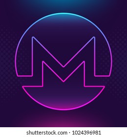 Monero XMR vector outline icon. Cryptocurrency, e-currency, payment crypto currency, blockchain button. Trendy Bright lighting logo adaptation design web site mobile app EPS. Ultra violet background.
