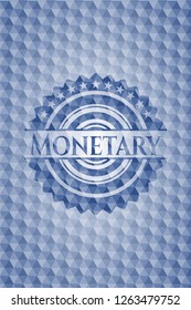 Monetary blue emblem with geometric pattern.
