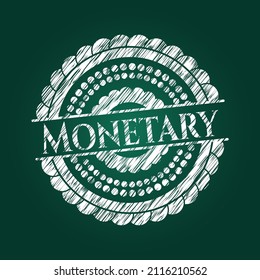 Emblema de tiza monetaria, estilo retro, textura de tiza o de pizarra. Ilustración vectorial. Detallado. 