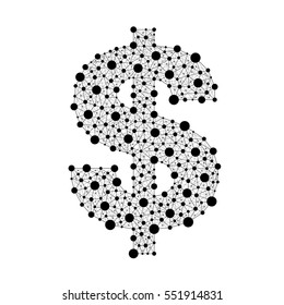 Monetary currency. Vector silhouette of the dollar from the dots with lines