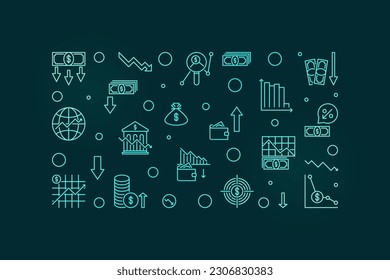 Monetary and Fiscal Policy vector colorful horizontal banner. Macroeconomics concept illustration with dark background