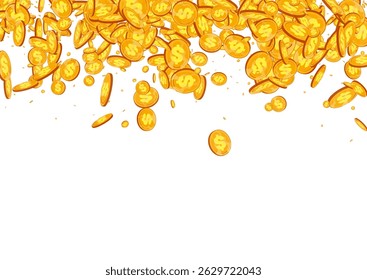 Monetary Gold Confetti Vector White Background. Metal Dollar Rich Template. Shiny Cash Card. Paper Money Brochure.