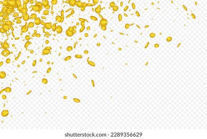 Monetary Gold Money Vector Transparent Background. Shiny Cash Flying Template. Golden Coin Banner. Cartoon Jackpot Card.