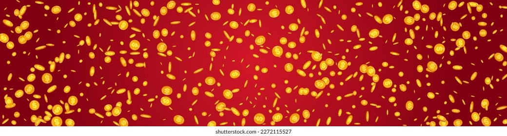 Monetary Golden Confetti Vector Red Panoramic Background. Gold Cash Business Certificate. Metal Coin Template. Falling Money Flyer.
