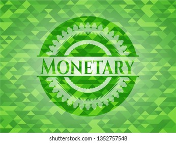 Monetary green emblem with mosaic background