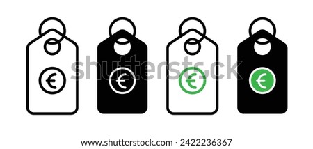 Monetary Label Line Icon. Price Tag Icon in Black and White Color.