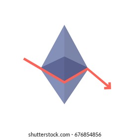 monetary loss with ethereum value fallen. concept of technology based on digital money symbol. simple flat style trend modern logo graphic art design isolated on white background