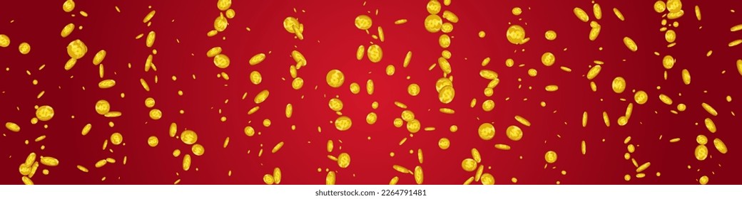 Fondo Panorámico Rojo Del Vector De Efectivo Metal Monetario. Tarjeta de papel de moneda de oro. Folleto de Golden Confetti. Cartel del Jackpot del Casino.