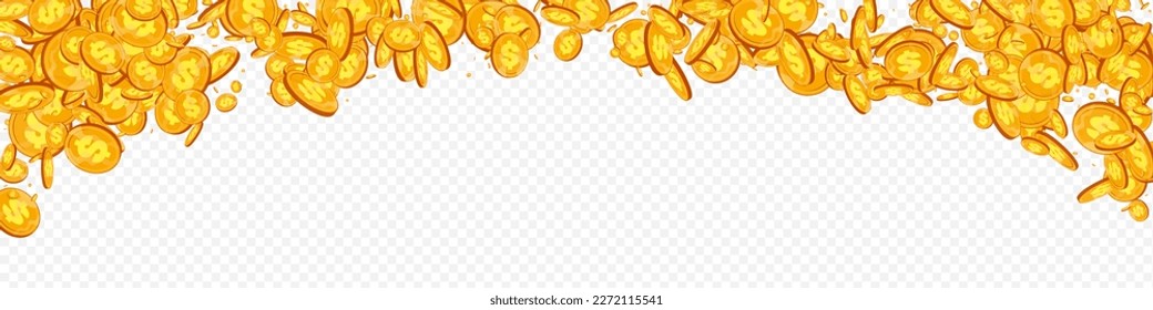 Monetary Metal Coin Vector Transparent Panoramic Background. Golden Confetti Paper Flyer. Gold Currency Certificate. Fall Money Magazine.