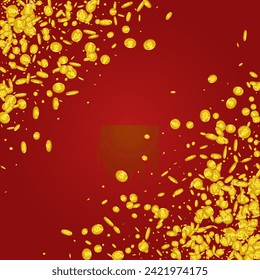 Monetary Metal Currency Vector Red Background. Shiny Coin Casino Template. Gold Money Design. Fall Cash Flyer.