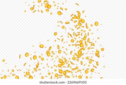 Monetary Metal Money Vector Transparent Background. Golden Currency Scatter Design. Shiny Jackpot Brochure. Flow Coin Magazine.