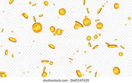 Monetary Metal Money Vector Transparent Background. Gold Jackpot Business Card. Golden Dollar Template. Falling Cash Magazine.
