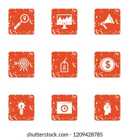 Monetary objective icons set. Grunge set of 9 monetary objective vector icons for web isolated on white background