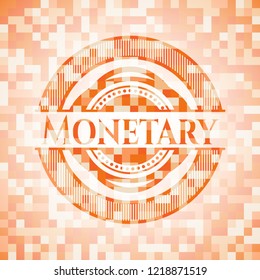 Monetary orange tile background illustration. Square geometric mosaic seamless pattern with emblem inside.