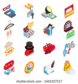 Monetary performance icons set. Isometric set of 16 monetary performance vector icons for web isolated on white background