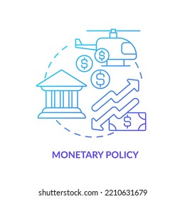 Icono de concepto de gradiente azul de la política monetaria. Regulaciones de bancos centrales. Economía de control. La inflación causa una idea abstracta ilustración de línea delgada. Dibujo de contorno aislado. Se usa una fuente Myriad Pro-Bold