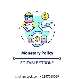 Monetary policy concept icon. Cooperation for sustainable recovery after covid abstract idea thin line illustration. Isolated outline drawing. Editable stroke. Arial, Myriad Pro-Bold fonts used