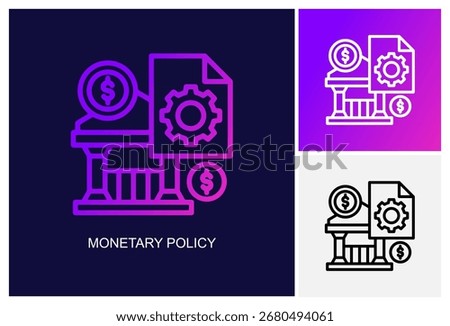 Monetary Policy Icon.Style Is A Line Graphic Symbol In Black, Gradient, White Color Variants