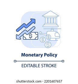 Icono de concepto de política monetaria azul claro. Regulaciones de bancos centrales. La inflación causa una idea abstracta ilustración de línea delgada. Dibujo de contorno aislado. Trazo editable. Fuentes Arial, Myriad Pro-Bold utilizadas