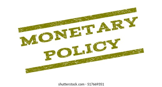 Monetary Policy watermark stamp. Text caption between parallel lines with grunge design style. Rubber seal stamp with dust texture. Vector color ink imprint on a white background.
