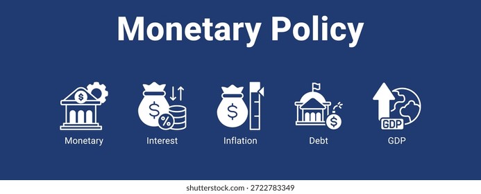 Concepto de Ilustración vectorial de ícono de Anuncio de Web de política monetaria para con ícono de interés monetario.
