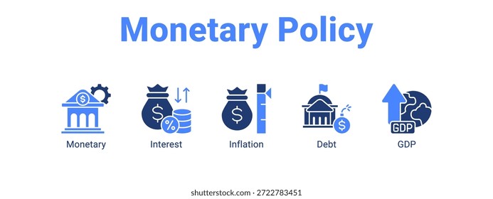 Política monetária ícone do banner da web vetor ilustração conceito para com ícone de Monetário, Juros.