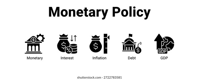 Política monetária ícone do banner da web vetor ilustração conceito para com ícone de Monetário, Juros.