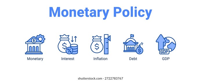 Política monetária ícone do banner da web vetor ilustração conceito para com ícone de Monetário, Juros.