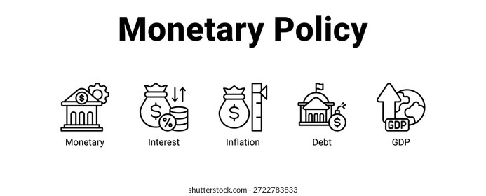 Política monetária ícone do banner da web vetor ilustração conceito para com ícone de Monetário, Juros.