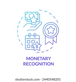 Monetary recognition blue gradient concept icon. Employee recognition. Gifts and bonuses. Salary increase. Payday. Round shape line illustration. Abstract idea. Graphic design. Easy to use
